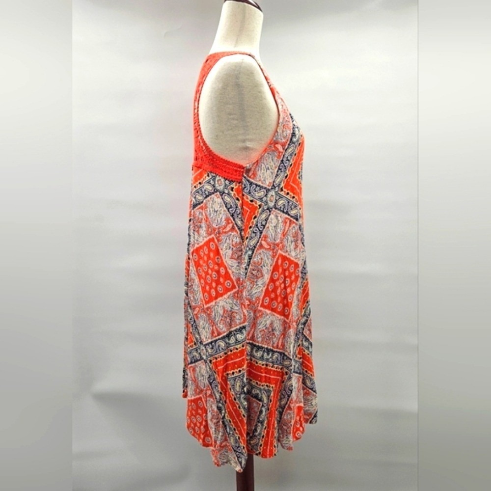 Luxology Orange Blue Paisley Crochet Back Sleeveless‎ Dress Size 8 - Picture 5 of 12